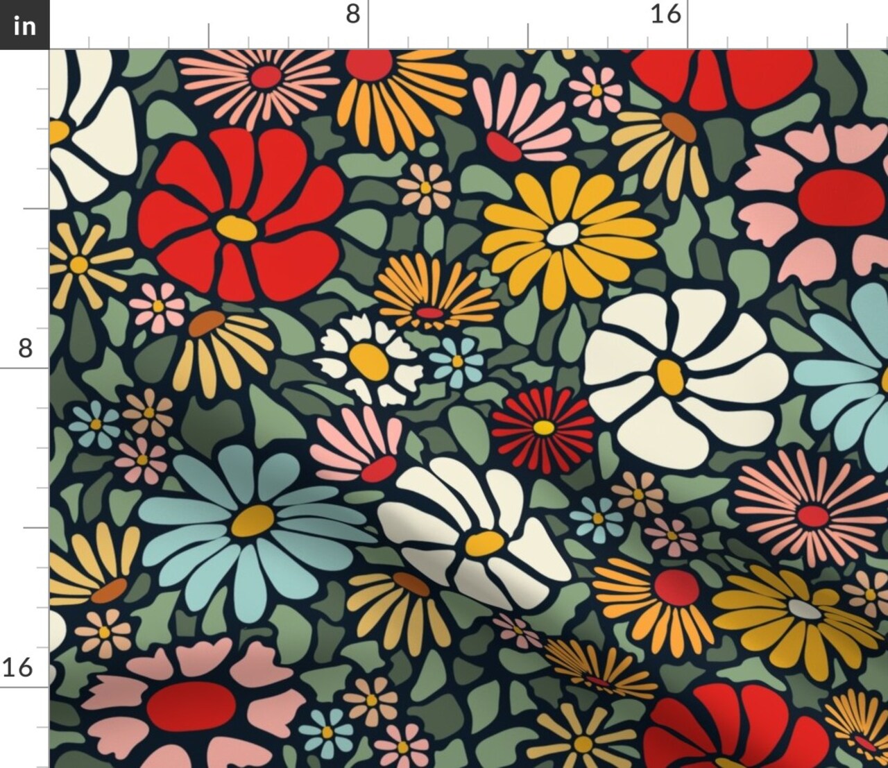 Retro Modern Bold Floral 70S Bohemian Botanical Flowers Daisy Groovy Vibrant Mcm Midcentury Large Scale Custom Printed Fabric by Spoonflower Various Fabrics by the Yard or Fat Quarter